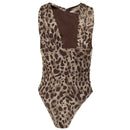 Women Leopard Tulle Bodysuit 2025 Summer Hollow Out Irregular Straps Snap-botton for Holiday Beach Style Streetwear