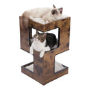 Wood Cat Condo House Bed with Removable Soft Mats Modern Cat Tree Tower with Scratching Pad Cat Scratcher Furniture Kitten Toys