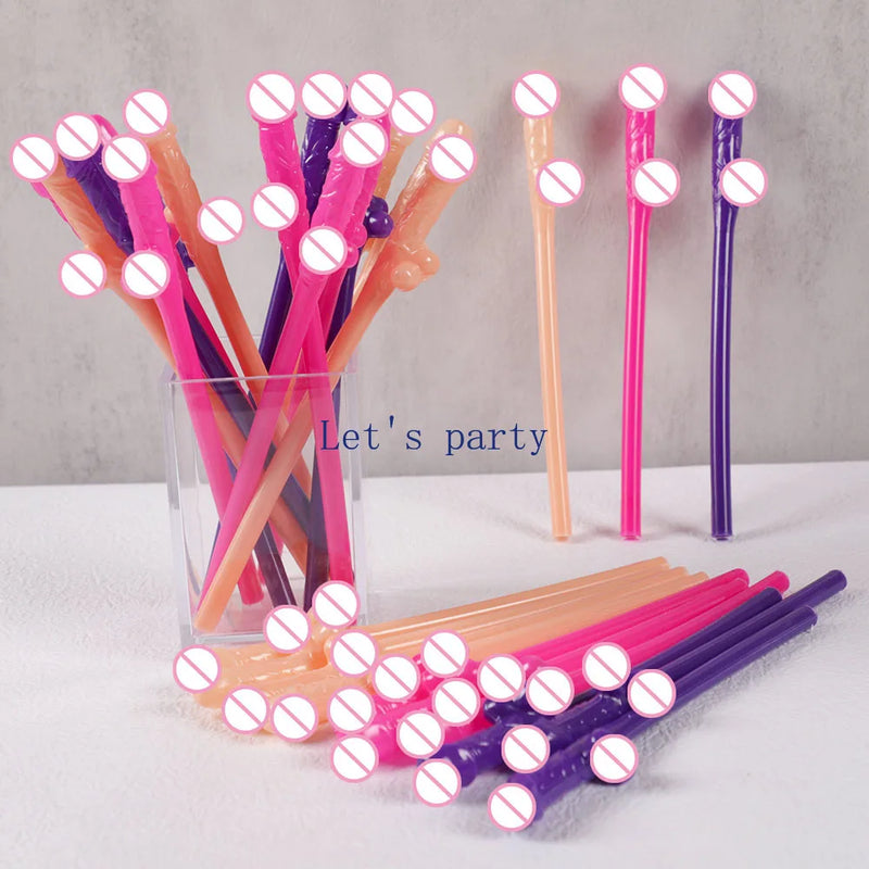 20Pc Novelty Bachelorette Party Penis Straws Plastic Nude Dick Drink Straw for Hen Party Night Bar Wedding Team Bride Decoration