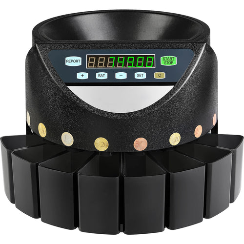 SucceBuy 300 Coins/Min Euro Coin Sorter Counter Professional Electric Automatic Machine LED Display for Shop Bank Commercial