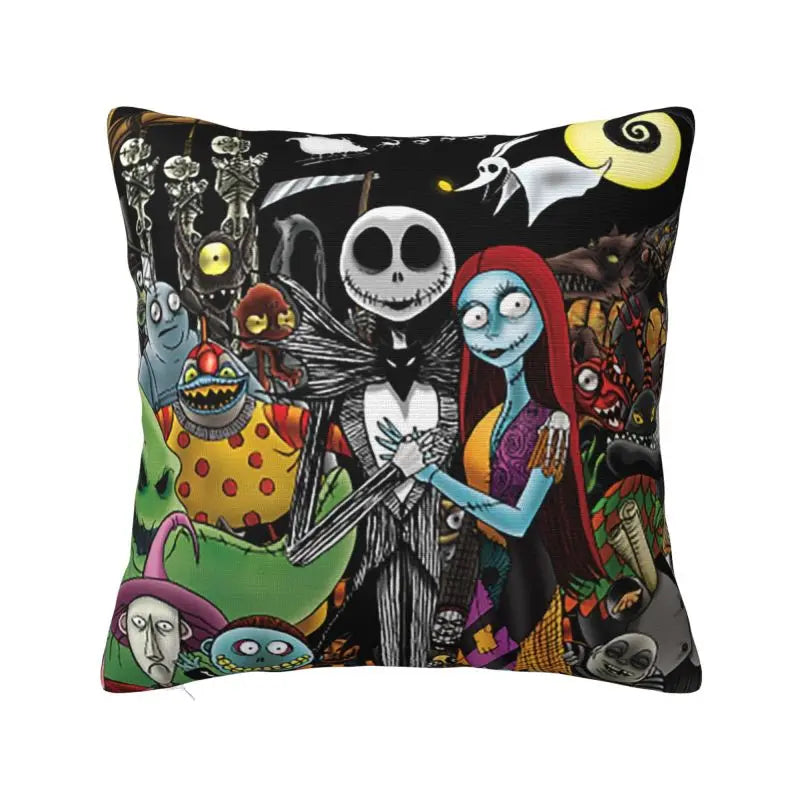 Custom Halloween Skull Jack Sally Throw Pillow Case Home Decor Nightmare Before Christmas Movie Cushion Cover Square Pillowcase