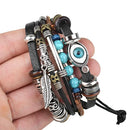 Kirykle Vintage Bohemian Style Leather Handmade Multilayer Beaded Chain Eye Feather Charm Bracelets for Women Adjustable Rope