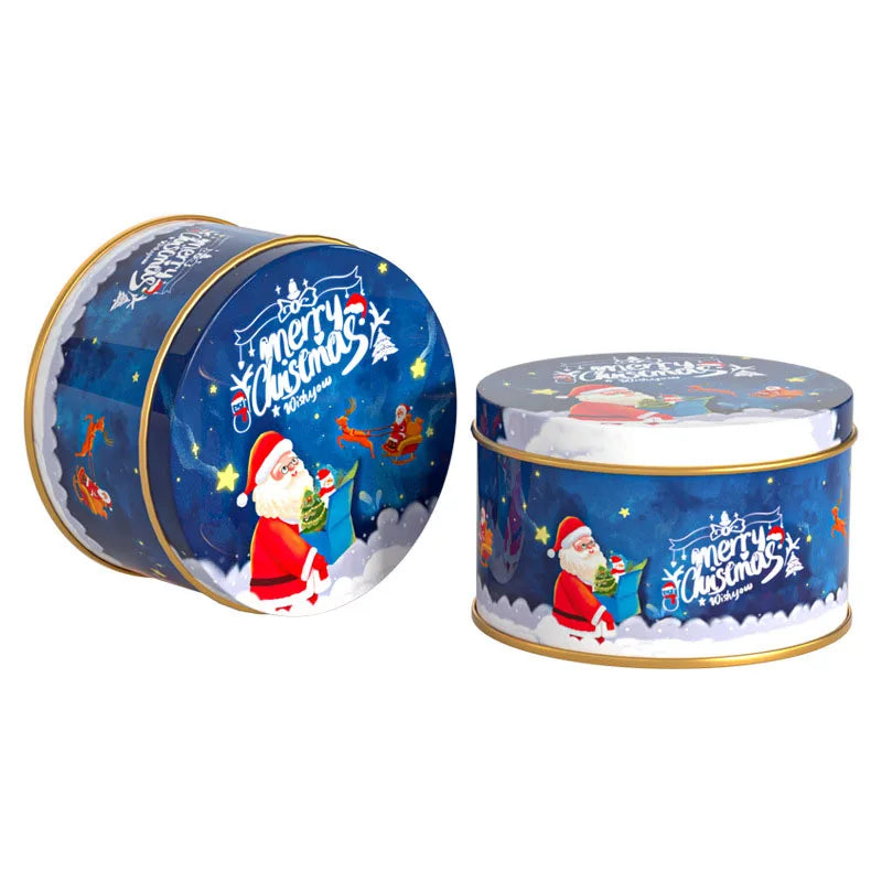 Christmas Round Metal Gift Box Candy Cookie Storage Containers Tinplate Boxes Children Christmas Gift Holiday Party Supplies