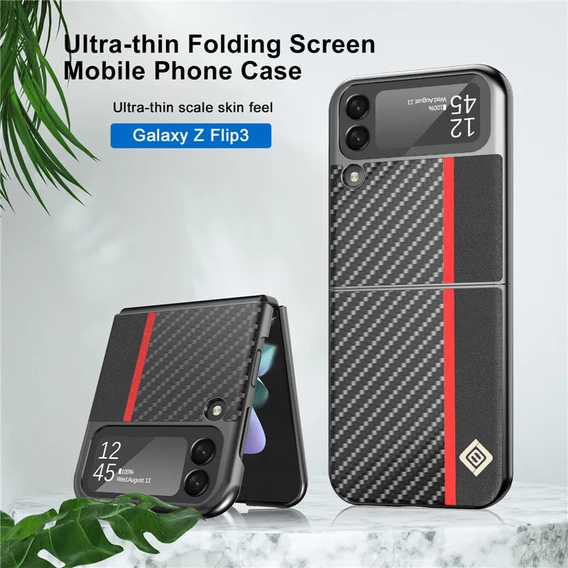 EUCAGR Ultrathin Carbon Fiber Leather Case For Samsung Galaxy Z Flip 3 4 5 Back Cover For Samsung Z Flip 6 Shockproof Phone Case