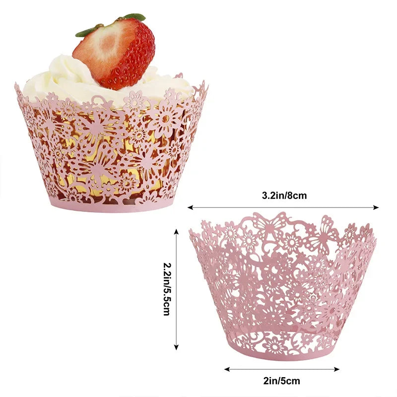 50 Pcs Laser Cut Hollow Cupcake Wrappers Baby Shower Muffin Cupcake Baking Cups Wedding Birthday Party Cake Decoration