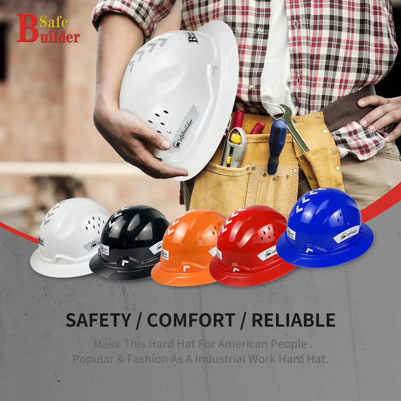 Full Brim Hard Hat Breathable Safety Helmet Vented ANSI Z89.1 Approved Lightweight Hard Hats Construction & Industrial