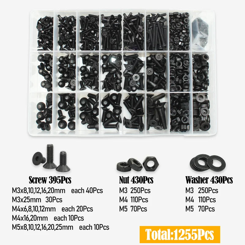 3045p Black Flat Head Socket Cap Screw Countersunk Bolts Nuts Washers Kit M2 M2.5 M3 M4 M5 M6 M8 10.9 Grade Alloy Steel DIN 7991