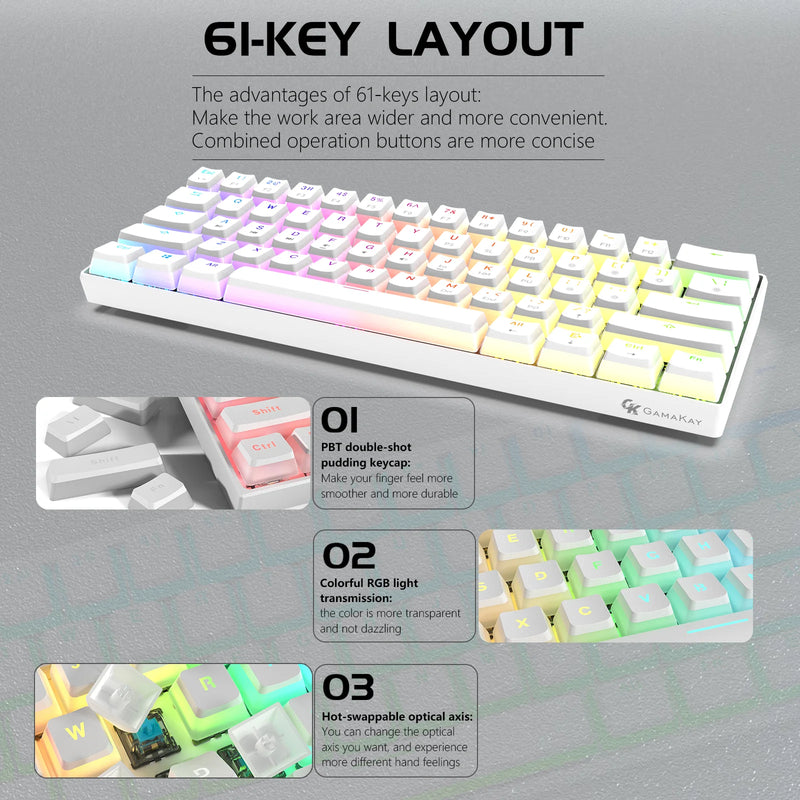 GamaKay MK61 60% Wired RGB Mechanical Keyboard Gateron Optical Switch Pudding Keycaps 61 Keys Hot Swappable Gaming Keyboard