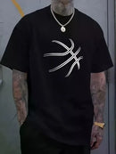 Men's Summer Basketball Graphic T-Shirt - 100% Cotton, Comfortable & Casual with Scratch Pattern Design, Crew Neck, Short Sl