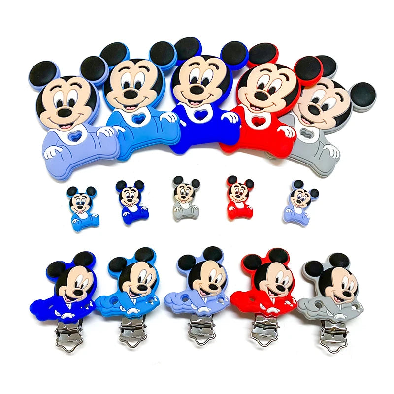 1/3/10pcs Silicone Teether Cartoon Disney Mickey Head Animal Food Grade DIY Baby Teething Teether Toy Accessories Ring
