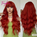 Burgundy Dark Red Synthetic Wigs Long Wavy Wine Red Cosplay Wig with Bangs for Women Natural Body Wave Halloween Heat Resistant