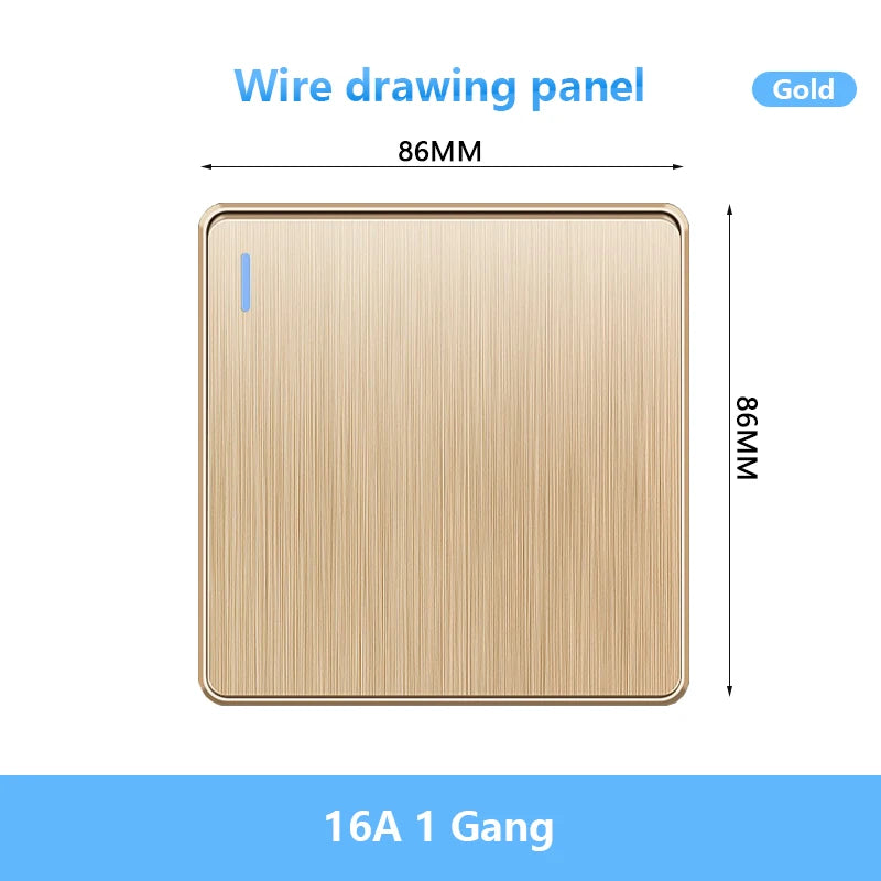86 Type UK Standard Wall Light Switch 16A Brushed Panel ON OFF Home Power Rocker Push Button Switch 1/2/3/4 Gang 1/2Way