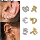 Simple Metal 925 Sterling Silver Ear Needle 26 Letters Small Earrings Zircon Exquisite Letter Earrings Cute Girls Jewelry Gifts