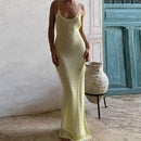 Vintage Crochet Backless Tie Up Long Dress Beach Boho Knitted Maxi Dresses Women Sleeveless Slim Split Dress Cocktail Club Party