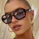 Vintage Eckige Sonnenbrille für Damen und Herren, dicker Rahmen, Doppelsteg, Brille, weiblich, Mode, Chic, Polygon-Sonnenbrille, Leopard Blau