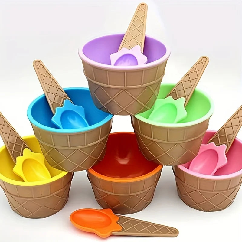 1/6pcs ice cream bowl and spoon set summer essential Christmas party ice cream mold bowl spoon kitchen supplies, kitchen tools