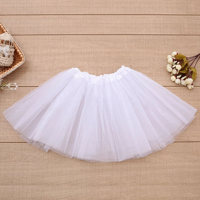 Fashion Kids Mesh Miniskirts Girls Princess Solid White Dance Ballet Tutu Brand Party Dress Girl Faldas Skirt Elastic Clothes