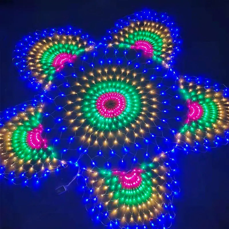 AC220V 3M 3 Peacock Tail Mesh Net Led String Lights Outdoor Fairy Garland for Wedding Christmas New Year Party Garden Decoration