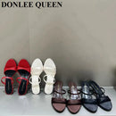 2025 Women's Summer New Fashion Square Toe Simple Solid Color Slippers Outdoor Peep Toe Casual Banquet Party Women Sandals Mujer