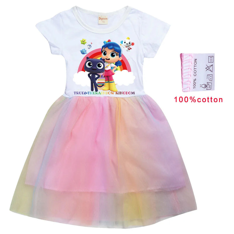 Cartoon True and The Rainbow Kingdom Costume Baby Girls Cute Summer Dress Kids Wedding Party Dress-up Children Princess Vestidos