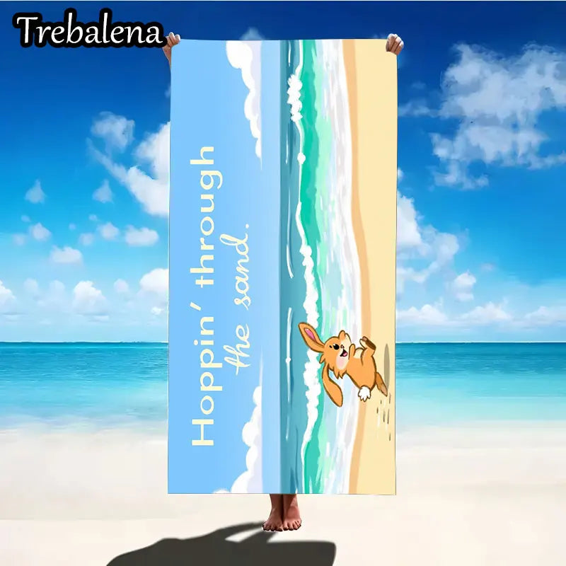 30*60inch Ultra-Soft Beach Towel with Beach Bunny Hoppin Through Sand Towel