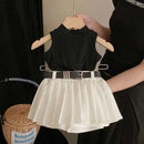 Childrens Clothing 2024 Summer New Girl's Fashion Tank Top Sweet Cool Fashion Skirt Set Baby Girl Sweet Simple Clothes