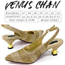 Venus Chan High Heels Shoes for Women Embroidery Rhinestone Italian Design Gold Color Pointed Toe Shoes and Bags Set Fashio