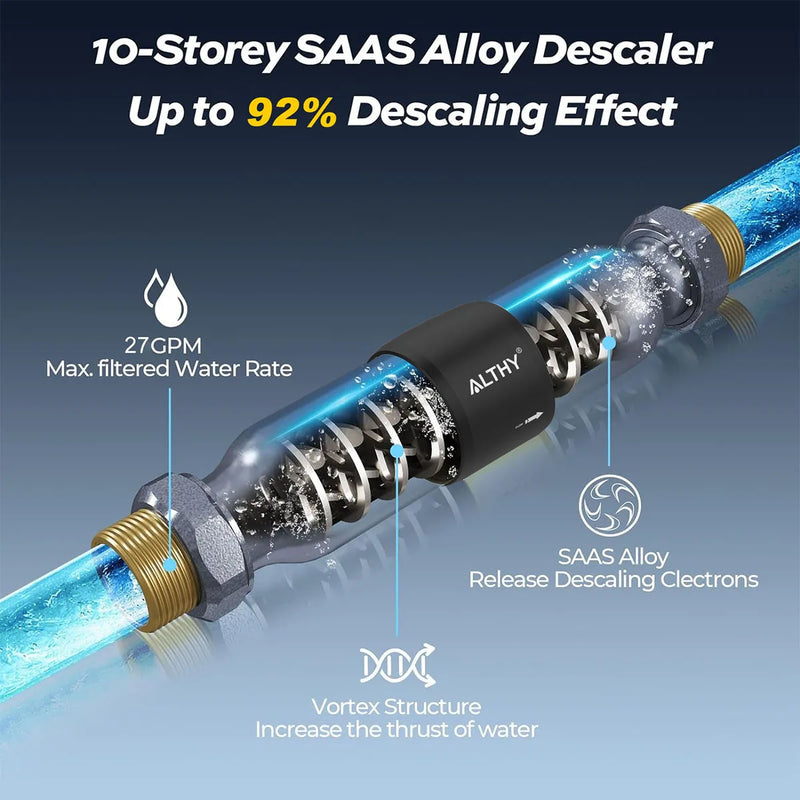 ALTHY AL-WS200 Whole House Water Descaler Scale Inhibition Softener System  Large Flow Anti Limescale Corrosion & Hard water