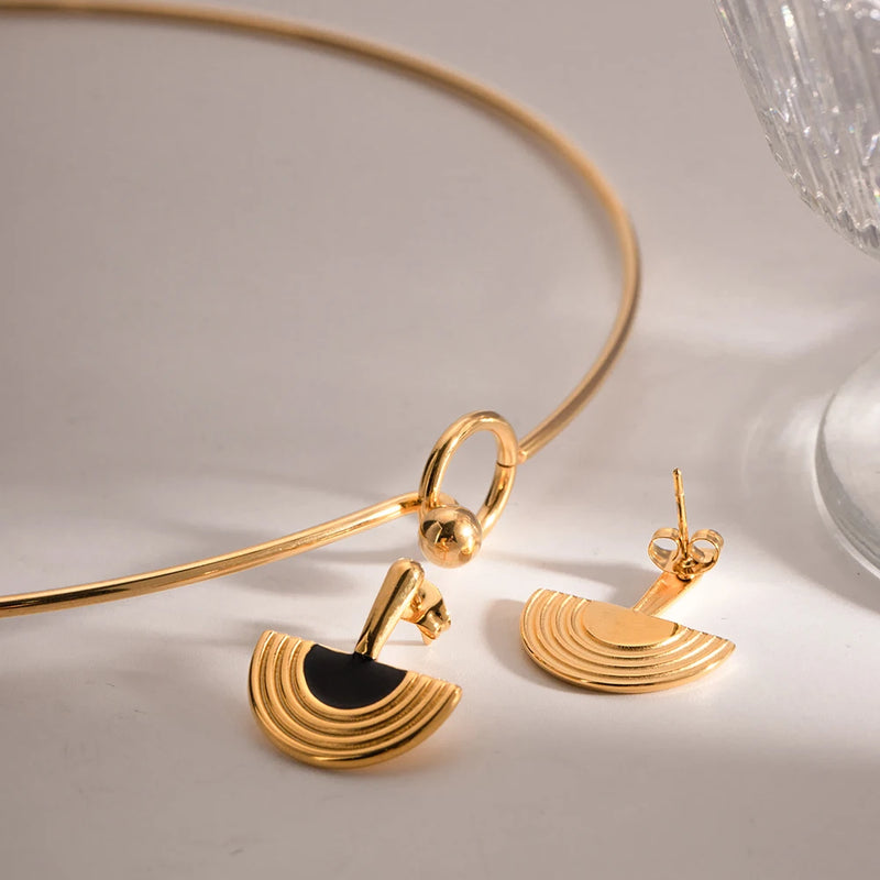 Uworld 18k Gold Color Stainless Steel Classical Egyptian Semicircular Fan-shaped Earrings For Women Bijoux Femme Gala Gift