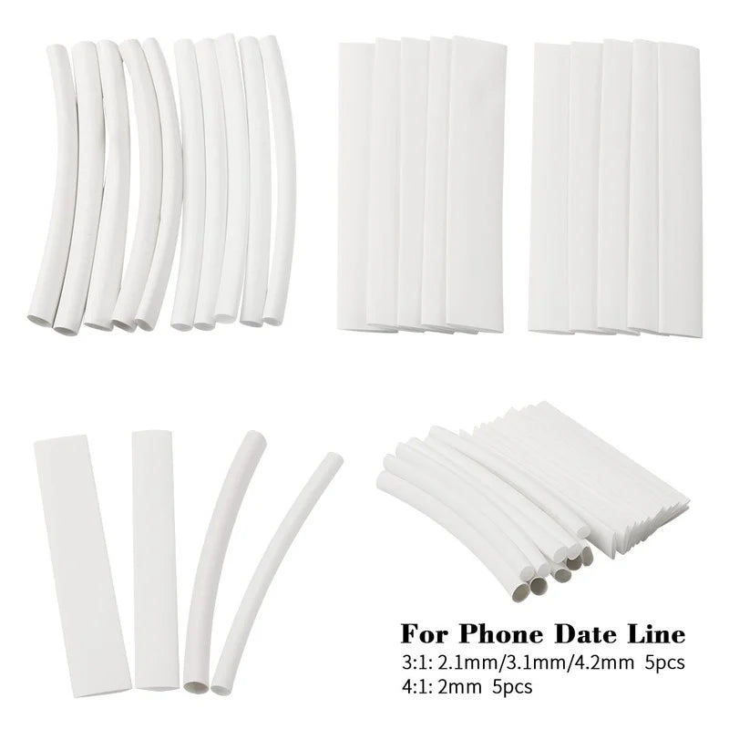 20pcs Heat Shrinking Tube Sleeve White 3/4:1 Wrap Wire For iPhone For iPad For Android For Samsung Data Line Insulation Sleeving