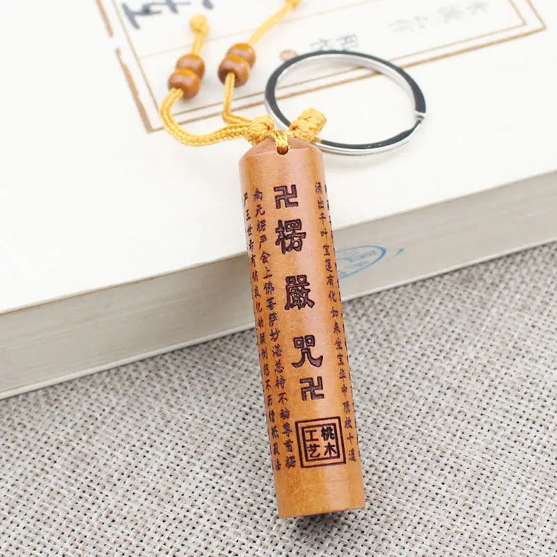 Yanting wood keychain Chinese anicent words round square charms trinket charm pendant car keychains Christmas gifts for men 022