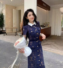 The Nocturne | Navy Lace Patchwork Retro Midi Dress