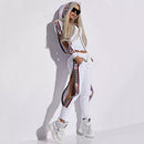 Oshoplive Kapuzenjacke und Hose mit geschlitzter Seite, lässiger Buchstaben-Print, zweiteiliges Set, Damen-Reißverschluss-Sportset, Freizeit-Sportbekleidung für Damen