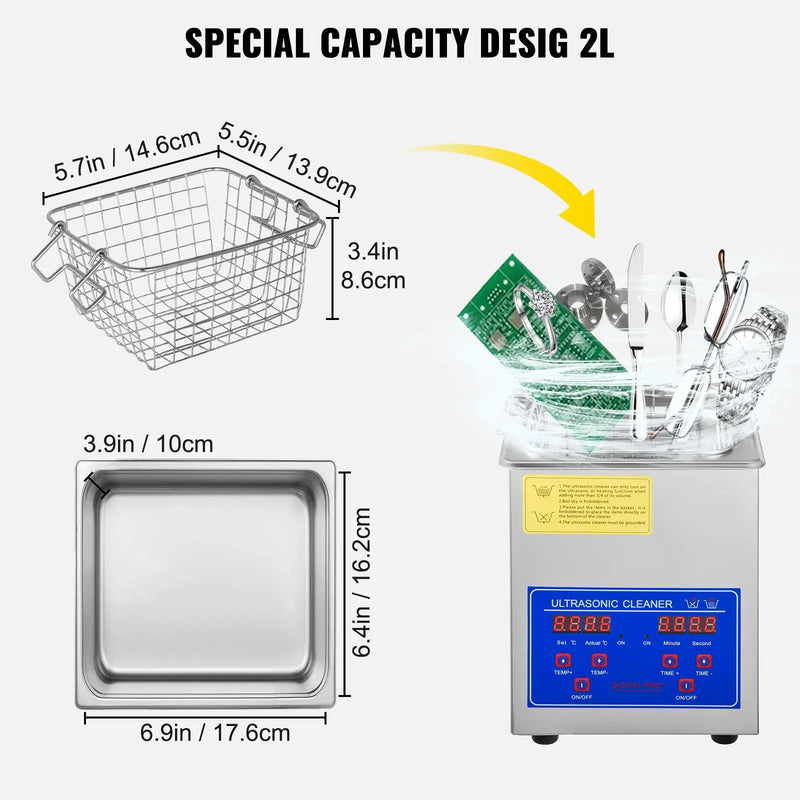 SIHAO Ultrasonic Cleaner with Digital Timer - 2L to 30L Stainless Steel Tank for Jewelry, Glasses, Watches & Industrial Parts