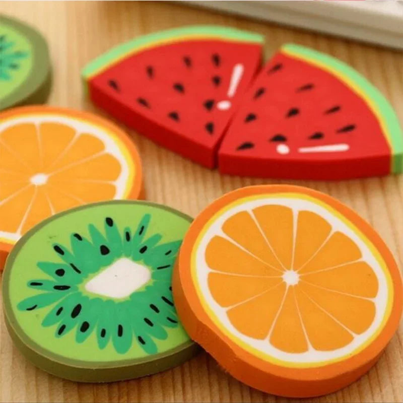 1pc/ packCute Fresh Fruit design eraser Kawaii Watermelon Orange Kiwifruit erasers students' gift prize office school supplies