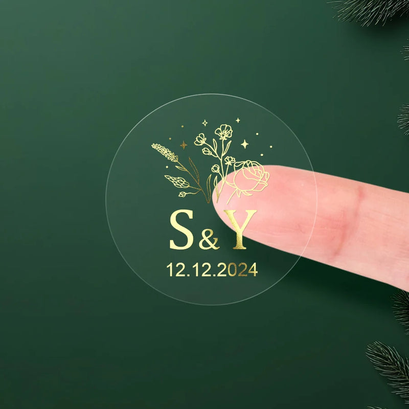 Custom Gold Foil Stickers Wedding nvitation card gift box Personalized Round logo Bridal Party Decoration Hebrew Minor Language