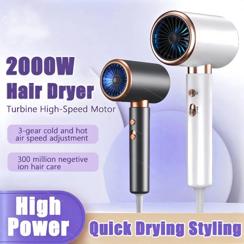 2000W Professional Hair Dryer 3 Gear Negative Lonic Blow Dryer Hot Cold Wind Air Brush Low Noise Strong Power Home Salon Tool