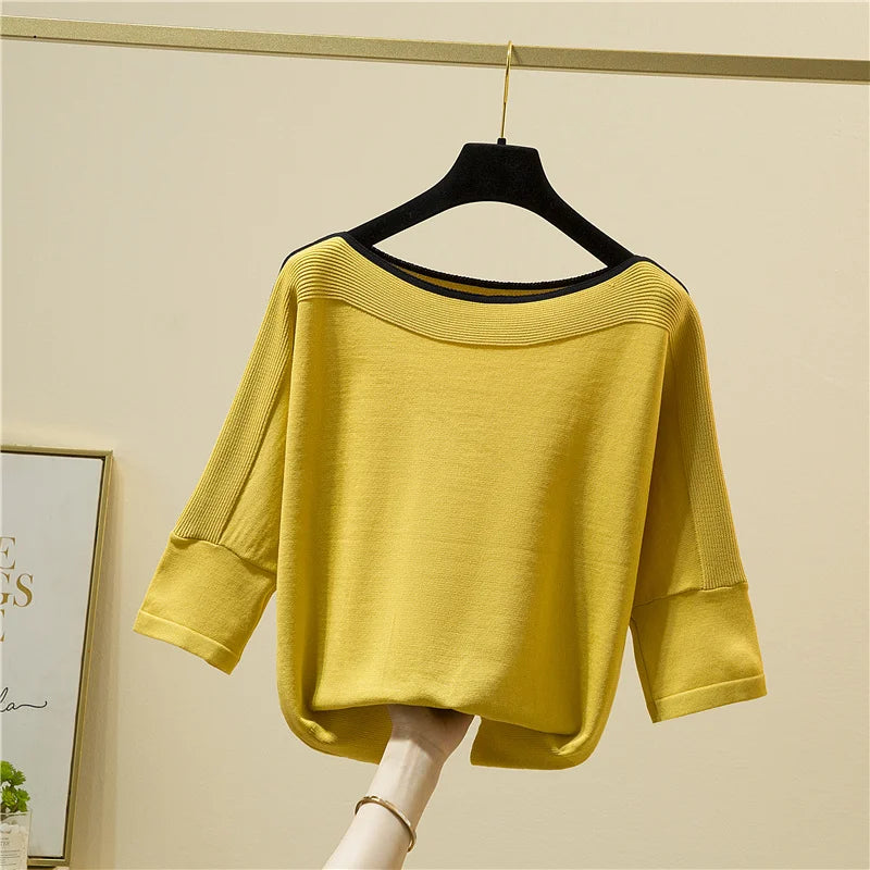 Summer Fashion Women Tops Knitted Solid Blouse Ice Silk Pullover Short Sleeve Loose Thin Tops Women's Clothing New Clothes 14425