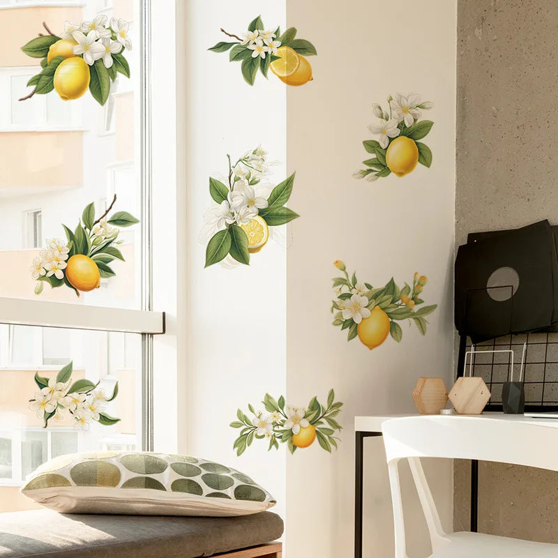 1PCS Fresh Lemon Green Leaf Wall Paste Living Room Bedroom Kitchen Porch Home Decoration Background Wall Sticker Self-adhesive