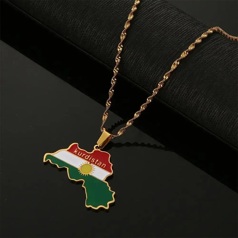 Kurdistan Map and Flag Pendant Necklace for Lovers Men Women Ethnic Jewelry Kurdistan Patriotic Gift