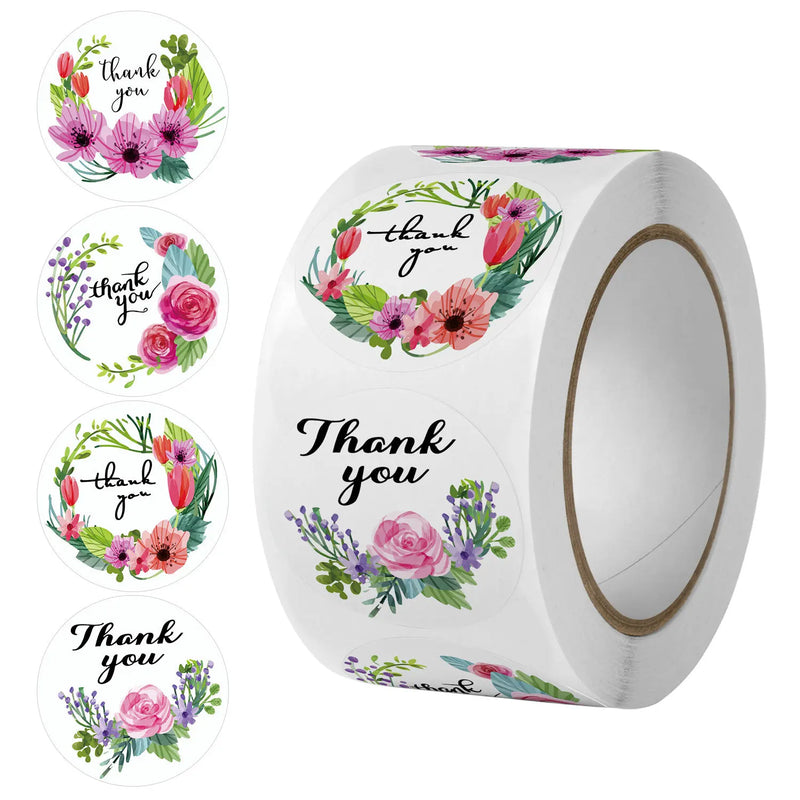 500pcs Labels Roll Flower Thank You Stickers Scrapbooking For Gift Decoration Stationery Sticker Seal Label Handmade Sticker