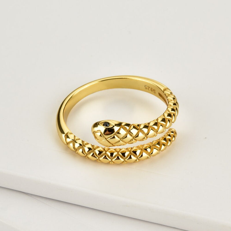 ANDYWEN 925 Sterling Silver Gold Snake Resizable Ring Adjustable Animal Women Luxury Rock Punk Slim Circle Round Jewelry