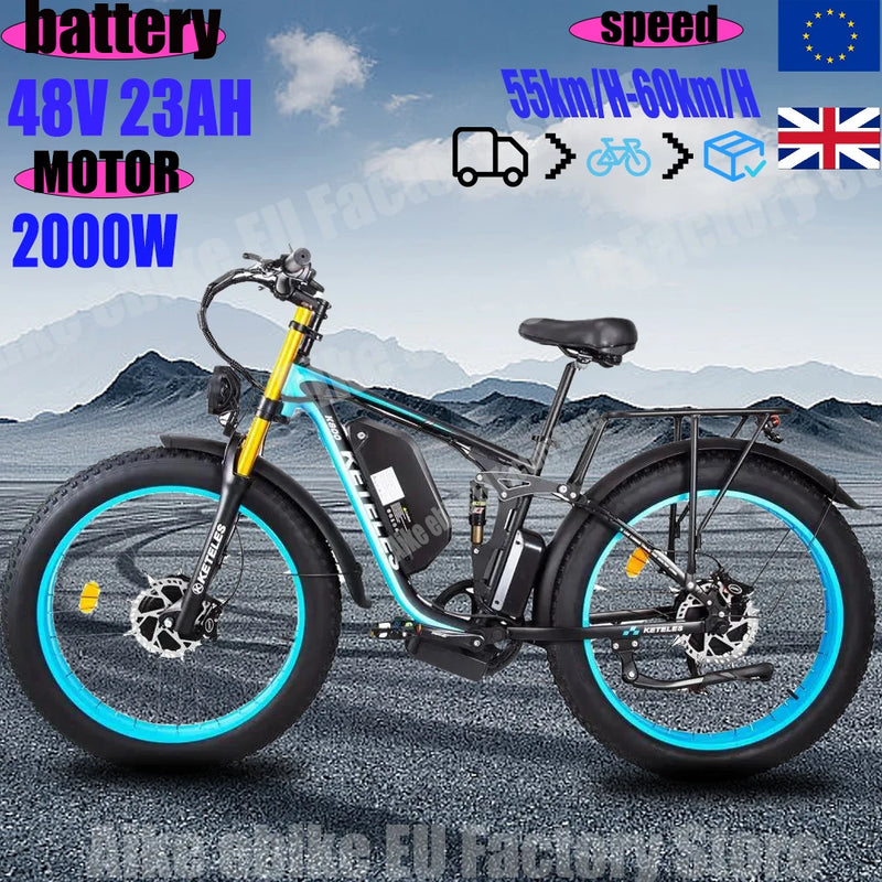 K800-2000W/48V23AH/18ah EBike 26X4.0 Inch Electric Bike Dual Motor Two Wheel Drive Battery Off-Road Fat Tire  Electric Bicycle
