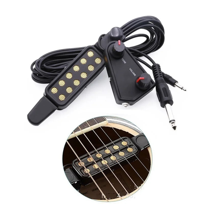 12-hole Acoustic Guitar Sound Hole Pickup Magnetic Transducer with Tone Volume Controller Audio Cable Guitar Parts &amp