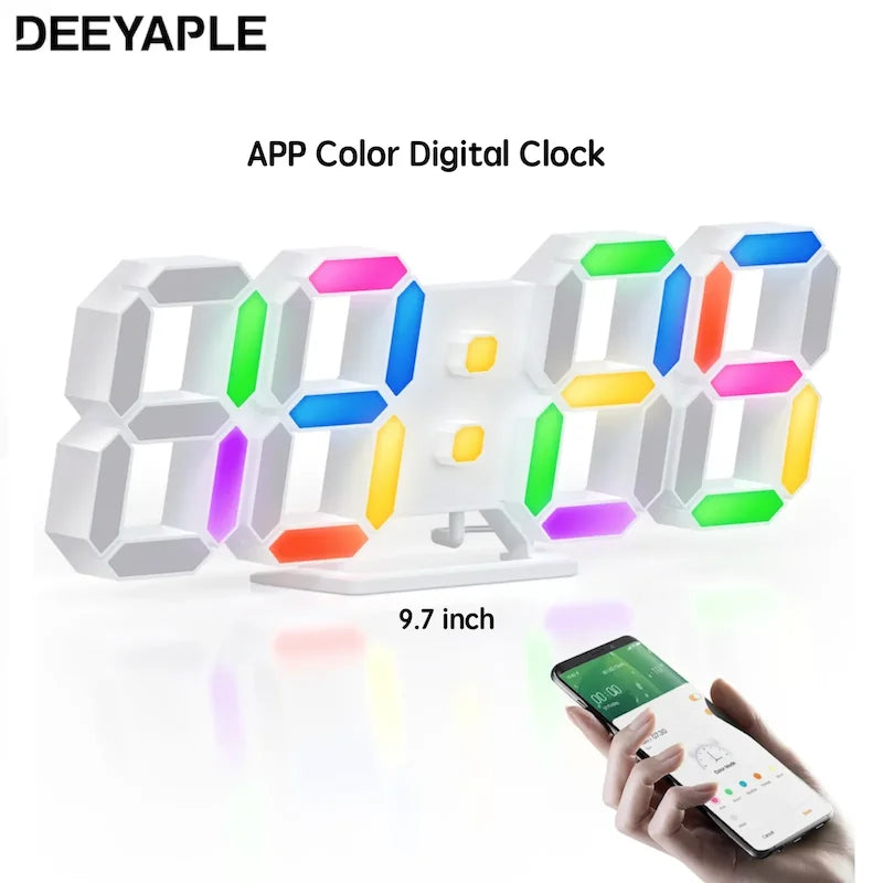 Deeyaple Tuya Digital Clock 3D Led Color Alarm Clocks Nordic Wall Clock  Calendar Thermometer Watch APP Table Clocks Night Light