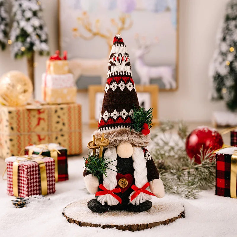 Christmas Creative Plush Gnome Knitted Hat Holds Pine Branch Rudolph Doll Male Female Style New Xmas Faceless Oldman Decorations