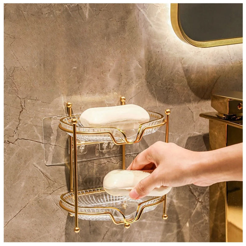 Lightweight luxury double layered soap holder for bathroom, self draining soap tray with metal bracket bathroom accessories
