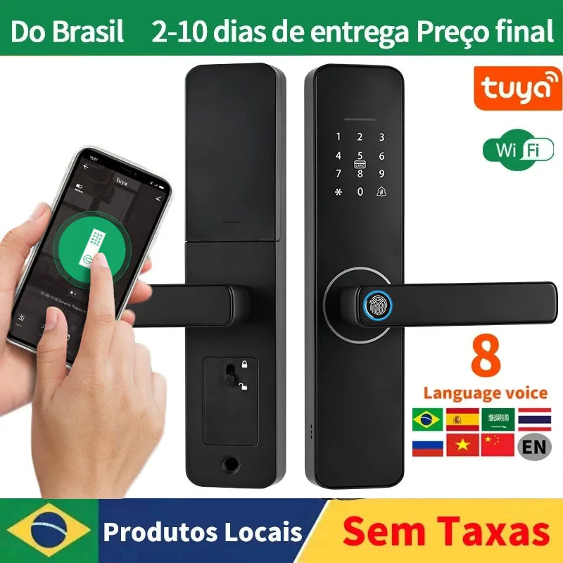 Do Brasil Tuya Wifi Digital Electronic Lock Fingerprint Smart Door Lock Remote Unlock for Home House Apartment