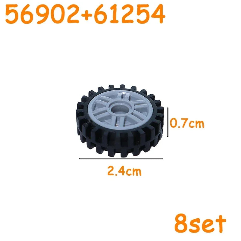Car Truck Wheels Hub Bricks MOC Technical Tire Wheel Cross Hole Set Motorcycle Tyre & Rim Construction Building Blocks