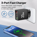 USB C Charger 3 Ports PD Fast Charging Digital Display Quick Charge 3.0 Phone Wall Adapter for iPhone 15 Xiaomi Samsung Huawei